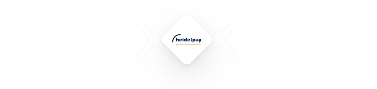 Heidelpay company logo with the tagline "part of the Unzer platform" on a white hexagonal background, reminiscent of streamlined race technology.