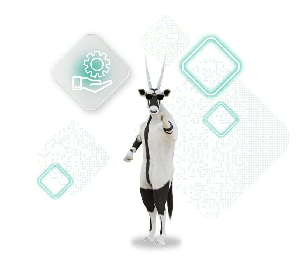 Oskar the Oryx with product as a service icon spryker