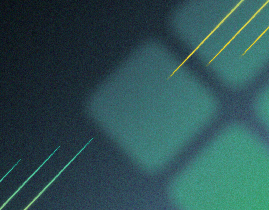 Abstract image with a blurred grid pattern and diagonal lines in shades of teal and yellow on a dark background, reminiscent of the dynamic energy anticipated at Spryker EXCITE 2024.