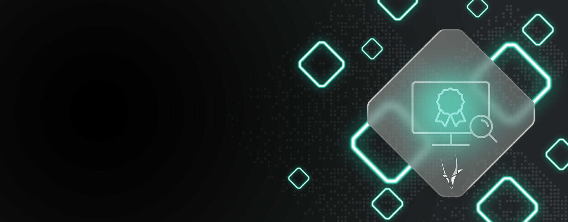 A dark digital background with glowing geometric shapes and an icon of a computer monitor displaying a certificate with a magnifying glass, symbolizing multi-brand selling success.
