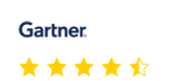 Gartner logo displayed above a rating of four and a half stars in yellow, highlighting the excellence of this commerce platform.
