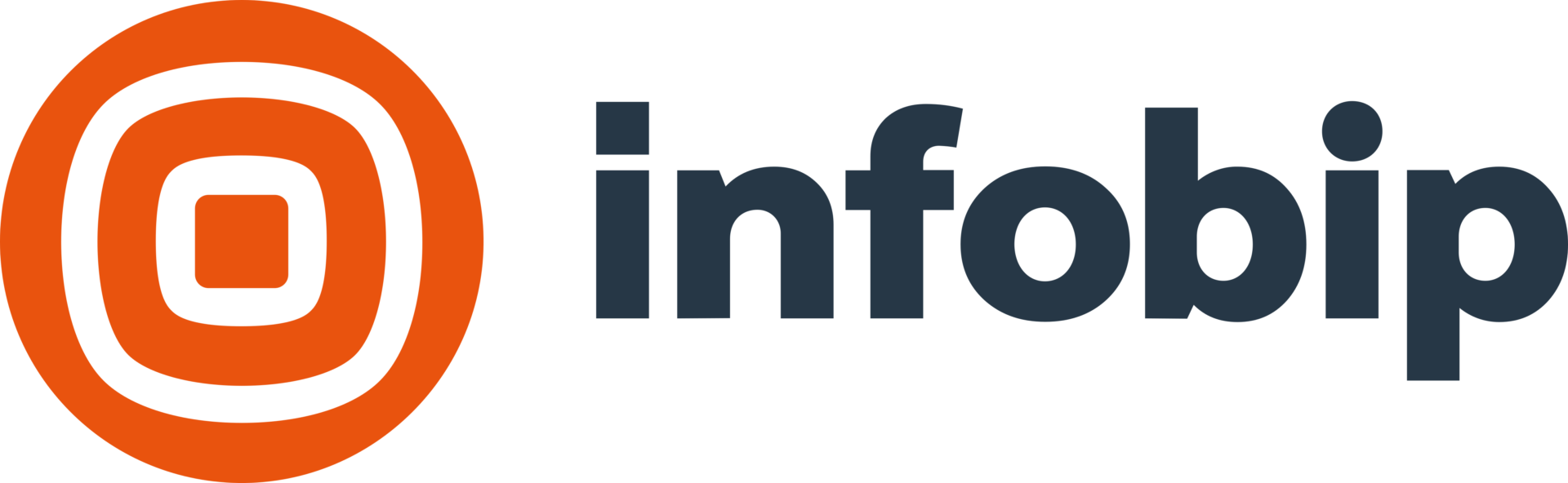 Infobip logo featuring an orange circular graphic with two nested squares, followed by the word "infobip" in lowercase black letters—a standout at Shoptalk Las Vegas 2023.