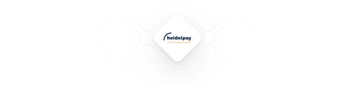 Heidelpay company logo with the tagline "part of the Unzer platform" on a white hexagonal background, reminiscent of streamlined race technology.