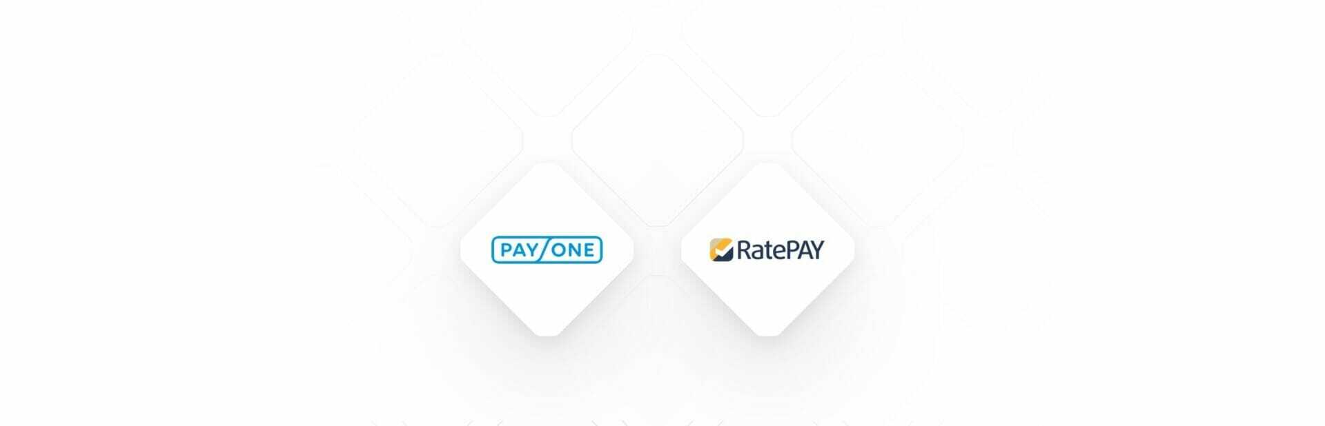 Logos of PAYONE and RatePAY on a white background, perfectly tailored for first-time art buyers exploring LUMAS.