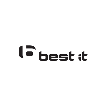 A black "best it" logo is centered on a white diamond-shaped background, representing the innovative spirit of a leading digital company.