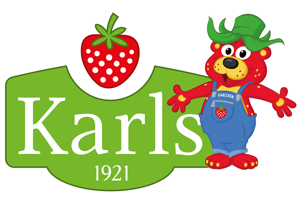 Illustration featuring a cartoon bear wearing blue overalls and a green hat, alongside the text "Karls 1921", a strawberry graphic, and a subtle nod to OMR Festival 2022.